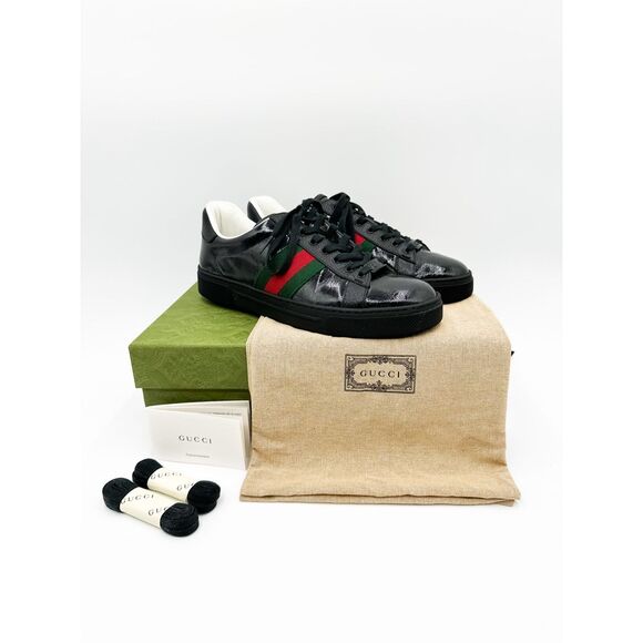 Gucci Ace GG Crystal Black Sneakers Web Stripe Size 38, 8 - Picture 1 of 14